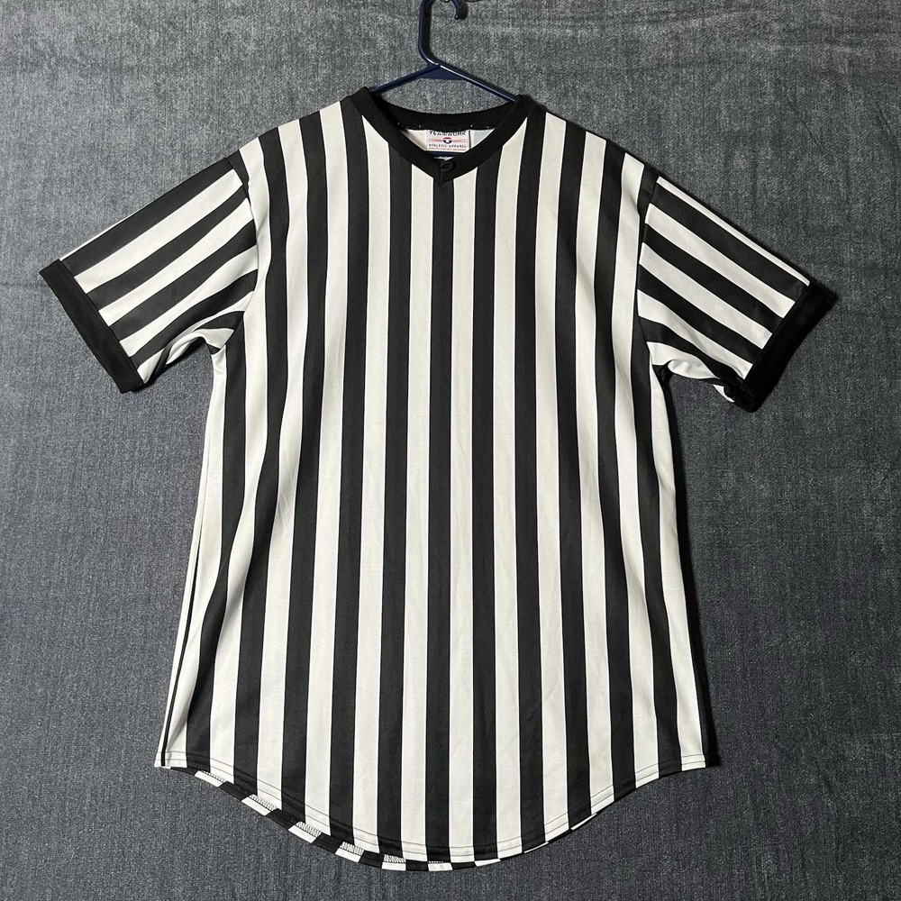 Teamwork Athletic Apparel Men's L Black/White Striped V-Neck Ref Jersey